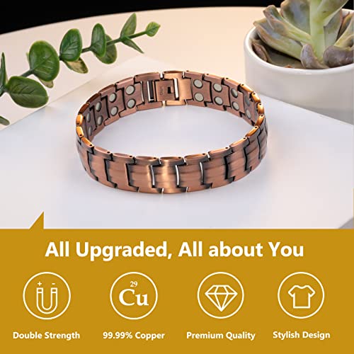 Feraco Men's Copper Magnetic Bracelet Elegant 99.99% Solid Copper Bracelets with Double-Row Strong Magnets.