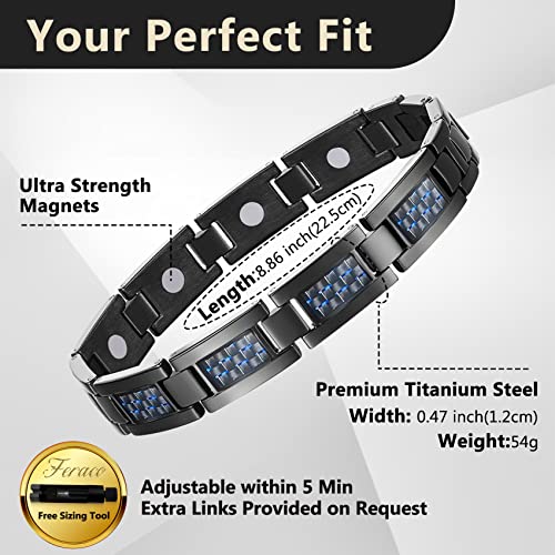 Unique Blue Carbon Fiber Titanium Steel Magnetic Bracelet.