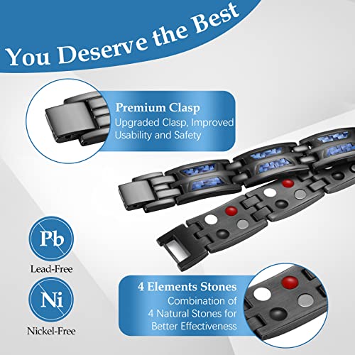 Unique Blue Carbon Fiber Titanium Steel Magnetic Bracelet for Men.