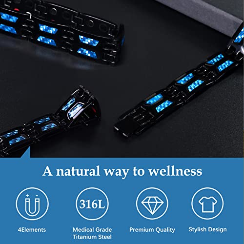 Unique Blue Carbon Fiber Titanium Steel Magnetic Bracelet for Men.