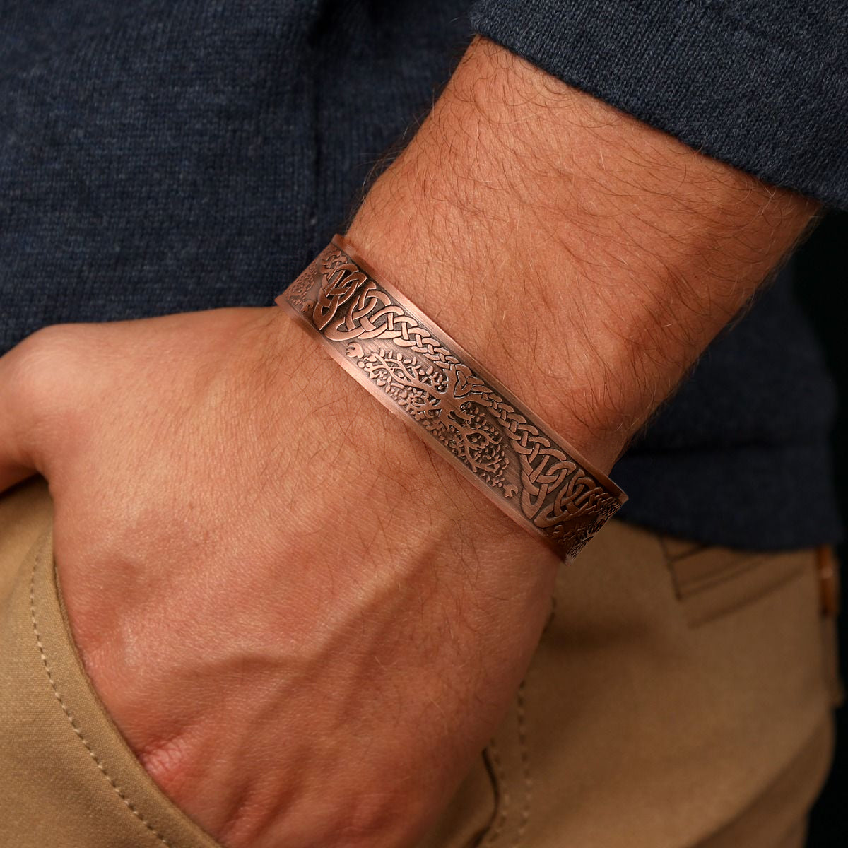 Solid Copper Magentic Bracelet with Tree of Life Pattern