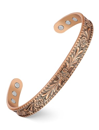 Feraco Copper Bracelet for Women Arthritis & Joint Vintage Flower Collection