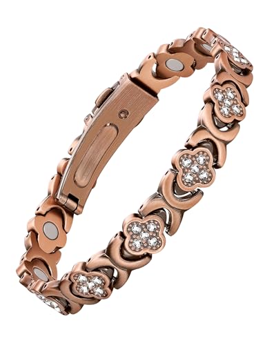 Feraco Pure Copper Bracelets for Women, 3800 Gauss Neodymium Magnet & Sparkling Zirconia