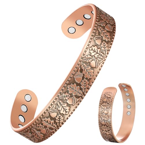 Feraco Copper Magnetic Bracelets for Men Women with Healing Magnets Oak