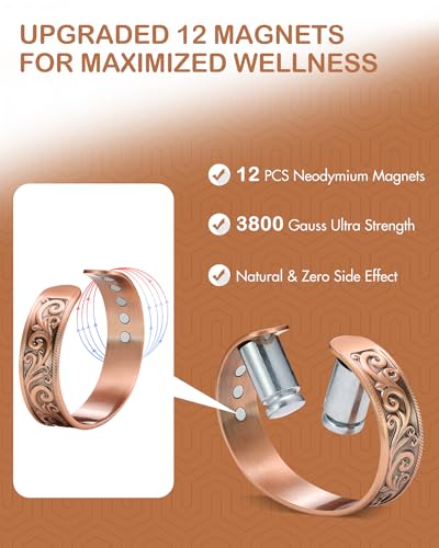 Feraco Copper Bracelet for Men 12X Enhanced Strength Magnetic Bracelets with 3800 Gauss Neodymium Magnets