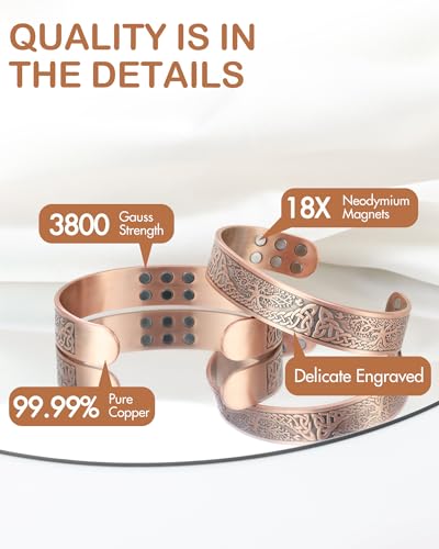 Feraco Pure Copper Bracelet for Men, 18X Enhanced Strength Magnetic Therapy Bracelets with 3800 Gauss Neodymium Magnets