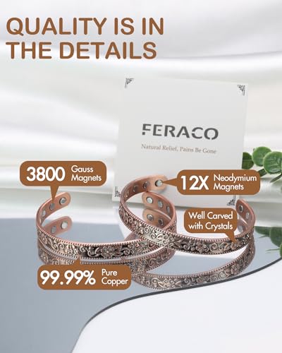 Feraco Copper Bracelets for Women, 12X Strength Magnetic Bracelets for Women