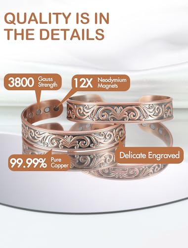 Feraco Copper Bracelet for Men 12X Enhanced Strength Magnetic Bracelets with 3800 Gauss Neodymium Magnets