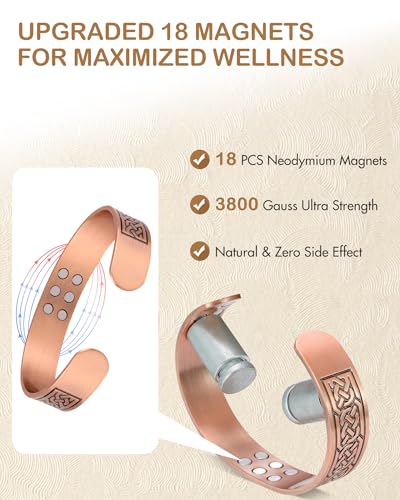 Feraco Pure Copper Bracelet for Men, 18X Enhanced Strength Magnetic Therapy Bracelets  (Chain Knot)