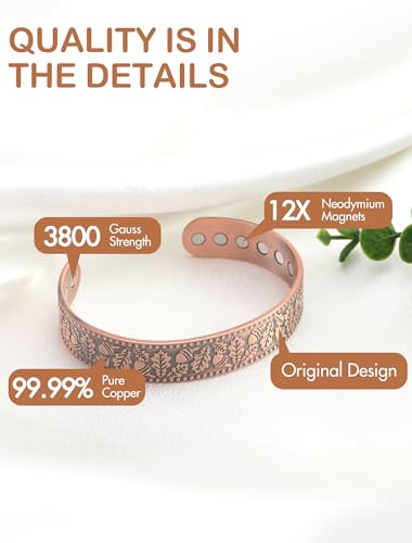 Feraco Copper Magnetic Bracelets for Men Women with Healing Magnets Oak
