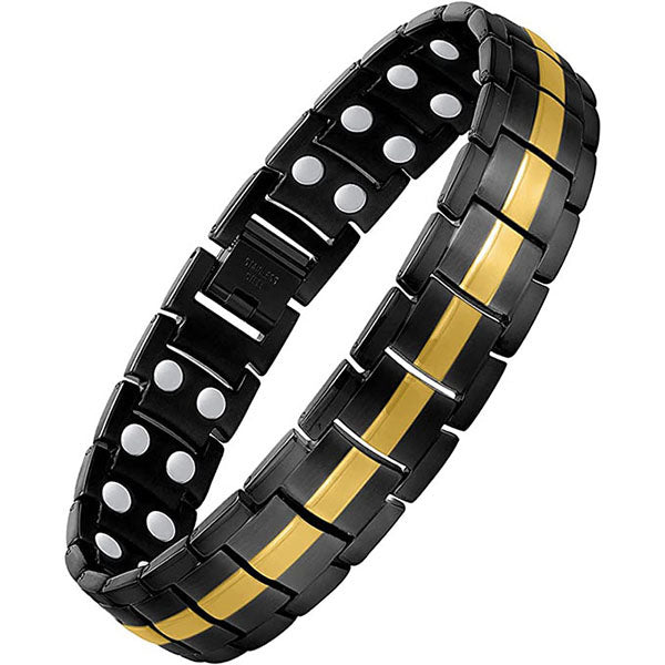 Black & Gold Double Row Magnets Titanium Steel Magnetic Bracelet