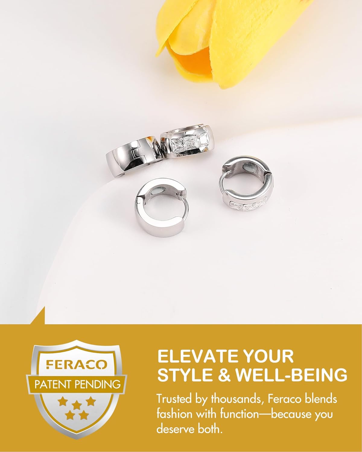 Feraco Magnetic Hoop Earrings for Women with 3500 Gauss Neodymium Magnet, 316L Stainless Steel Magnetic Therapy Jewelry, Ear Acupuncture