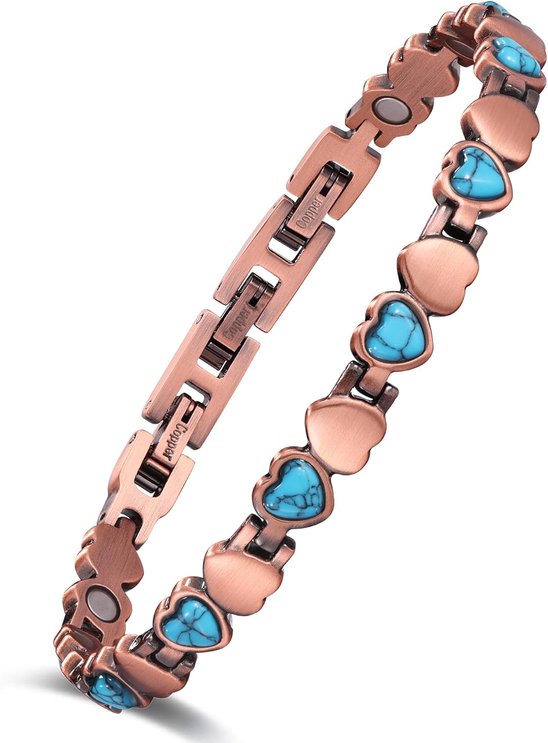 Feraco Pure Copper Bracelets for Women, Ultra Strength Magnetic Bracelet with 3800 Gauss Magnets & Natural Turquoise & Stones, Adjustable, Jewelry Gift