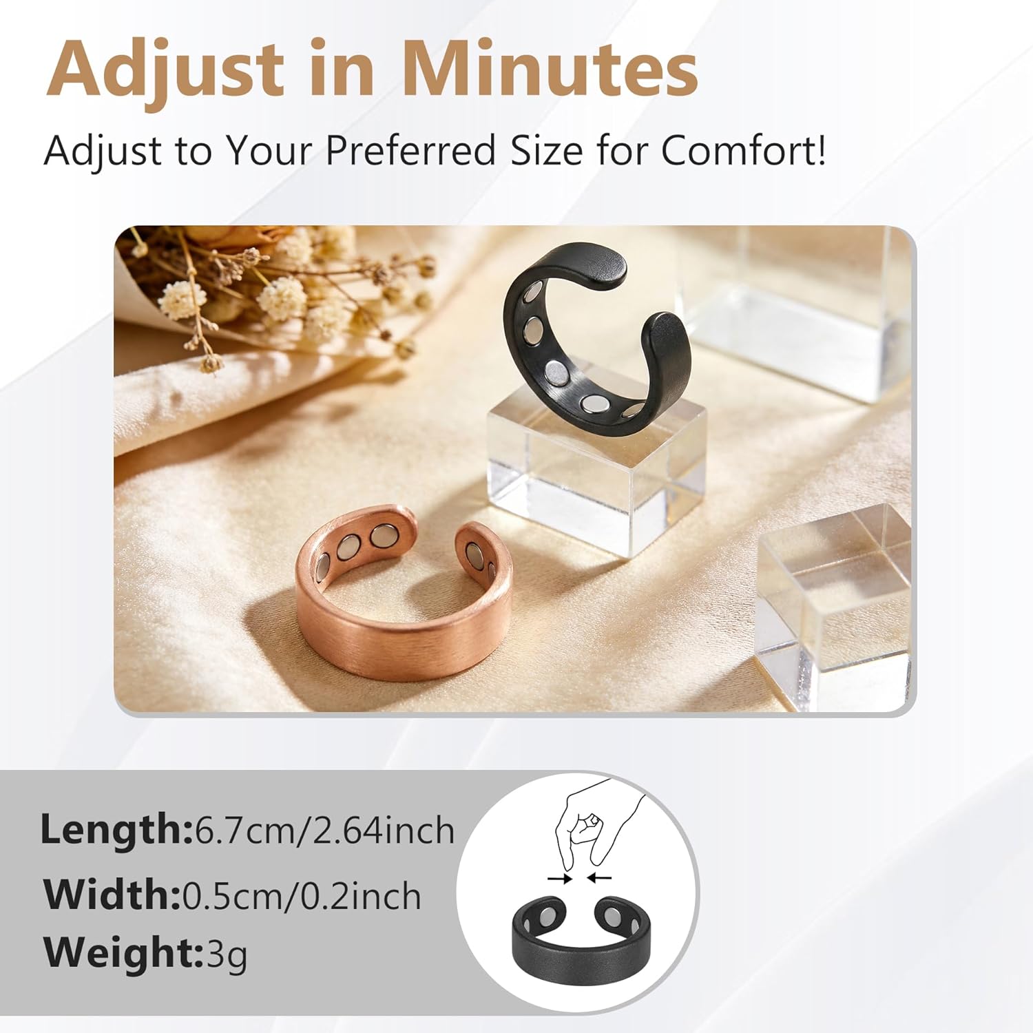 Feraco 2 PCS Copper Rings for Women, Magnetic Therapy Ring with 9X Ultra Strength Magnets,Jewelry Valentine's Day Gifts