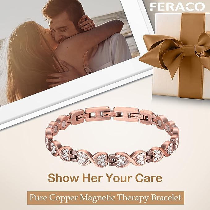Copper Magnetic Menopause Bracelets with Sparkling Zirconia for Women