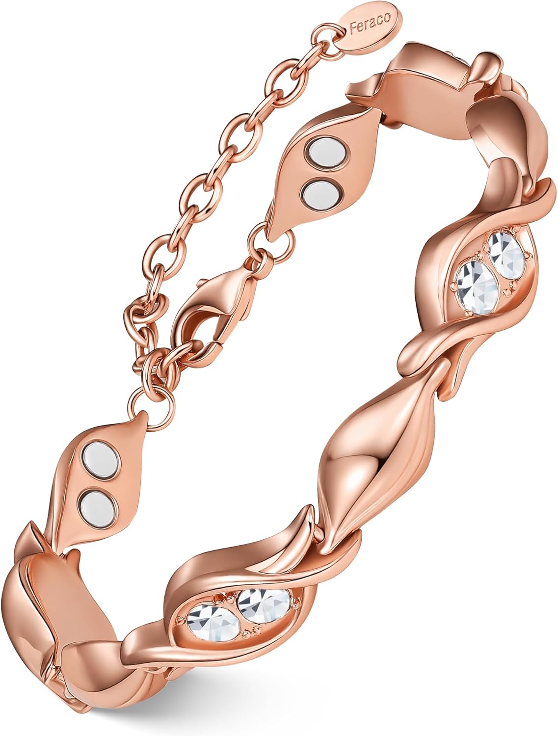 Feraco Pure Copper Bracelets for Women, Ultra Strength Magnetic Bracelet for Women with 3800 Gauss Magnet & Dazzling Austrian Crystals Stone, Copper Jewelry Gift