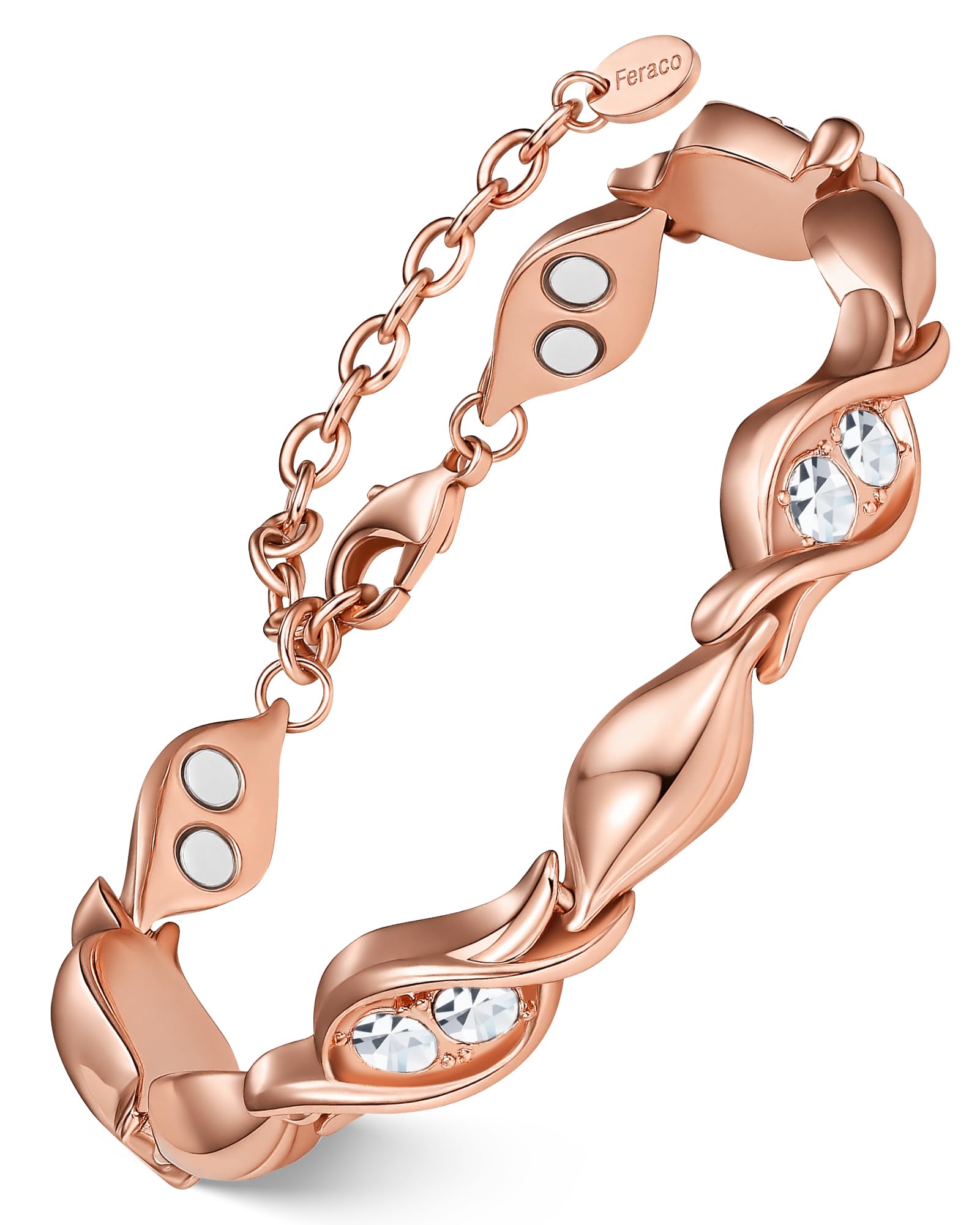 Feraco Pure Copper Bracelets for Women, Ultra Strength Magnetic Bracelet for Women with 3800 Gauss Magnet & Dazzling Austrian Crystals Stone, Copper Jewelry Gift