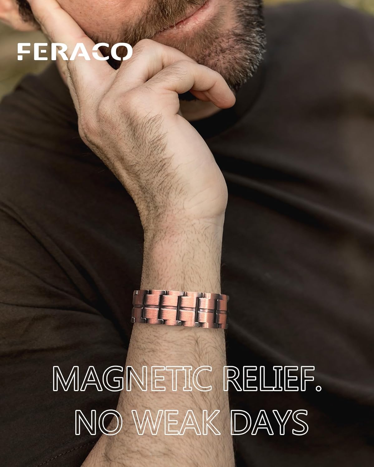 Feraco 3X Strength Copper Magnetic Bracelet for Men,99.99% Pure Copper with 3800 Gauss Magnets,Copper Gifts for Him