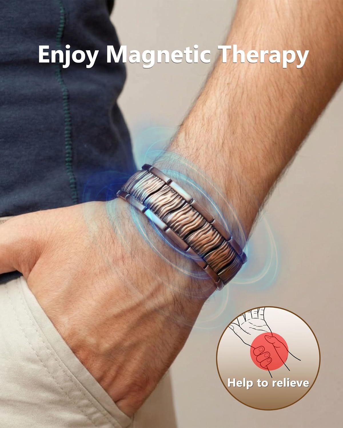 Feraco Copper Bracelet for Men,3X Strength Magnetic Cooper Bracelets with 3800 Gauss, Men's 99.99% Pure Copper Jewelry