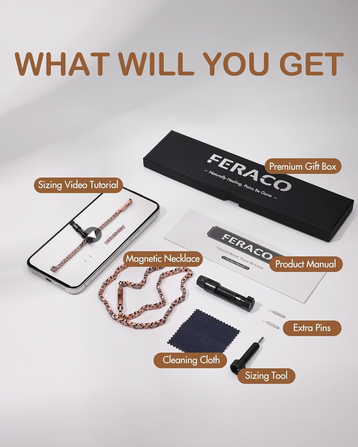 Feraco Copper Necklace for Women, 99.99% Pure Copper Magnetic Chains with 3500 Gauss Ultra Strength Neodymium Magnets & Sparkling Cubic Zirconia, Adjustable CloverJewelry Gift