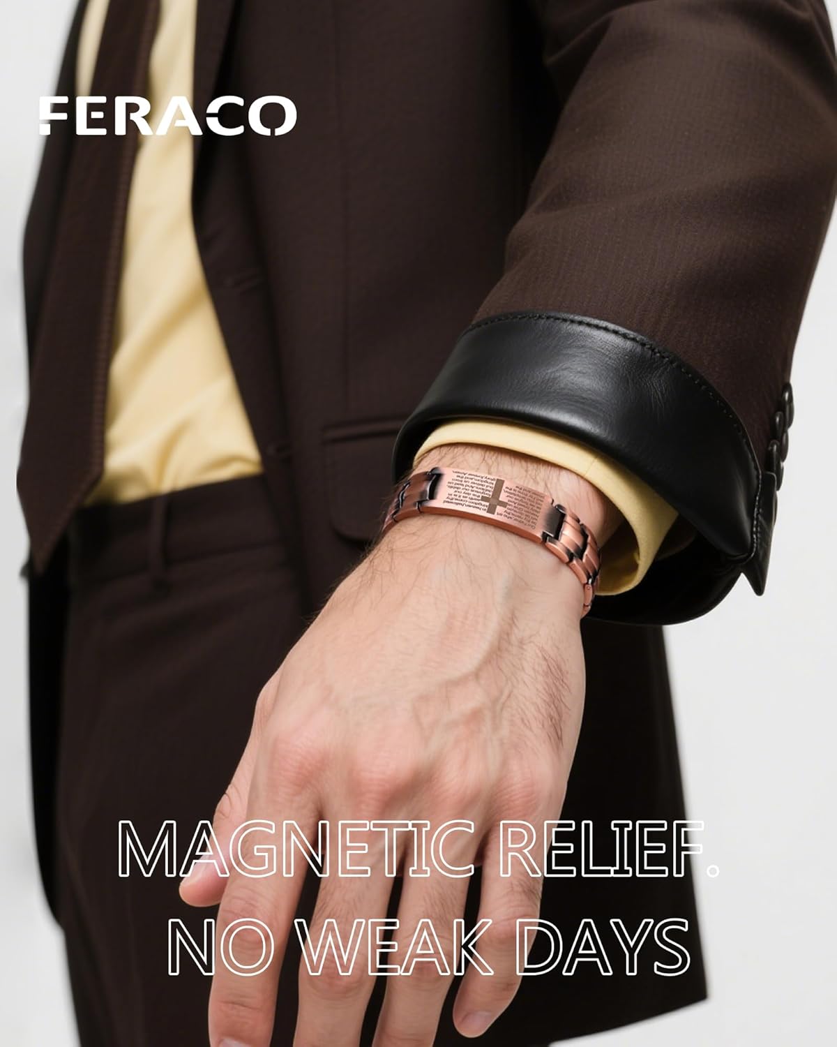 Feraco Copper Cross Bracelet for Men,Magnetic Therapy Bracelet Copper Jewelry with Powerful 3800 Gauss Magnets