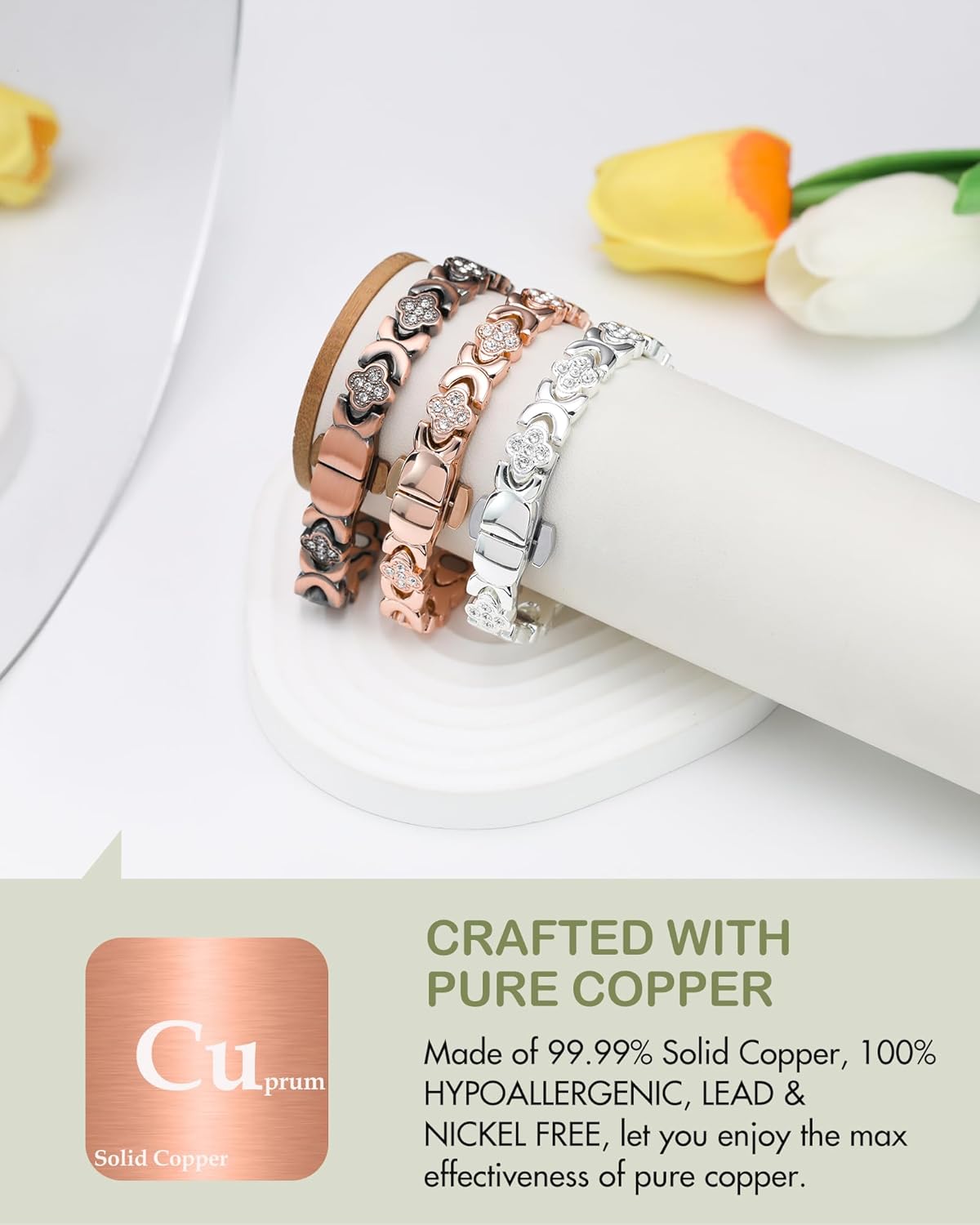 Feraco Pure Copper Bracelets for Women, 5X Ultra Strength Magnetic Bracelet with 5000 Gauss Neodymium Magnets & Upgraded Butterfly Clasp, Adjustable Jewelry Gift