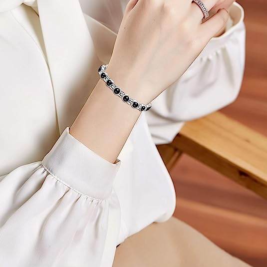 Elegant Titanium Steel Bracelet with Black Gallstone Magnetic Bracelet