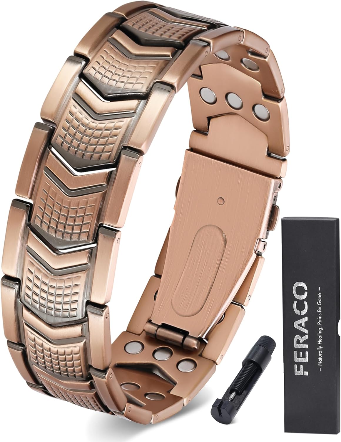 Feraco Copper Bracelet for Men 3X Strength,Magnetic Therapy Bracelet Copper Jewelry with Powerful 3800 Gauss Magnets,Premium Fold-Over Clasp(Upgrade)