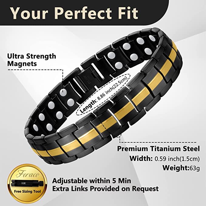 Black & Gold Double Row Magnets Titanium Steel Magnetic Bracelet