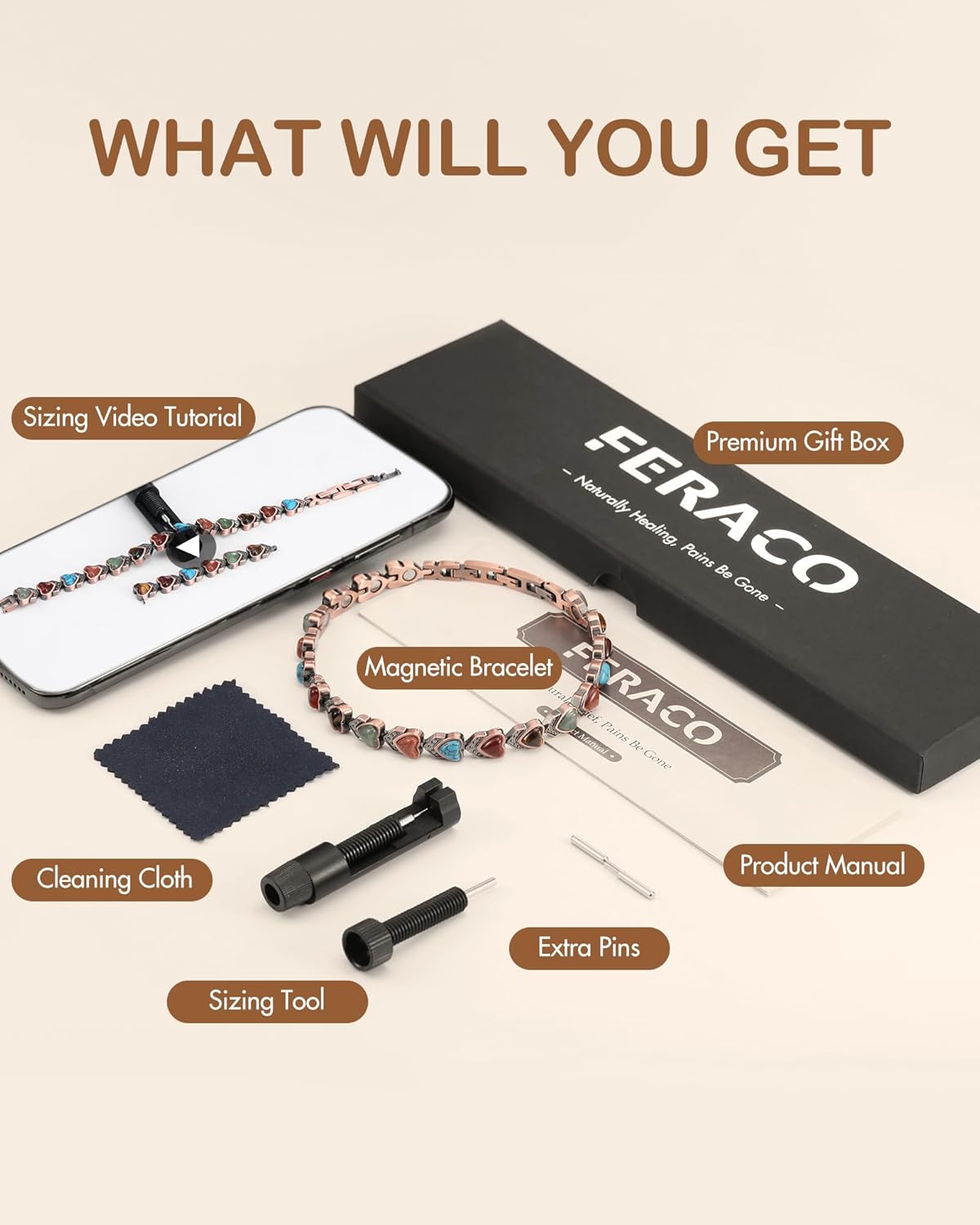 Feraco Copper Ankle Bracelet for Women, 99.99% Pure Copper Magnetic Anklet with 3800 Gauss Neodymium Magnet, Adjustable with Sizing Tool