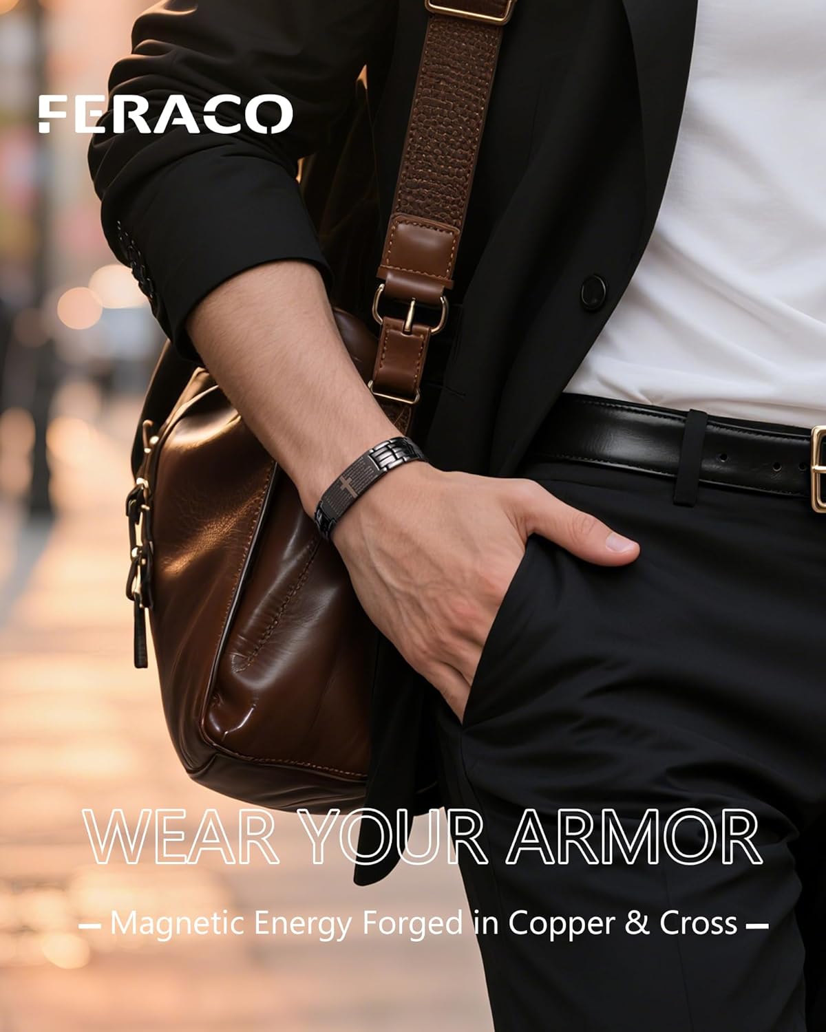 Feraco Copper Cross Bracelet for Men,Magnetic Therapy Bracelet Copper Jewelry with Powerful 3800 Gauss Magnets