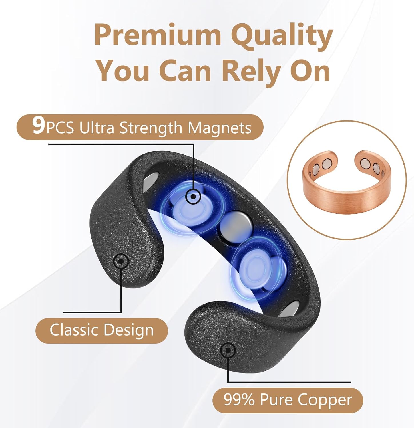 Feraco 2 PCS Copper Rings for Women, Magnetic Therapy Ring with 9X Ultra Strength Magnets,Jewelry Valentine's Day Gifts