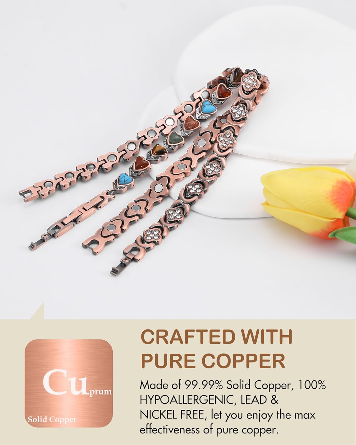 Feraco Copper Ankle Bracelet for Women, 99.99% Pure Copper Magnetic Anklet with 3800 Gauss Neodymium Magnet, Adjustable with Sizing Tool