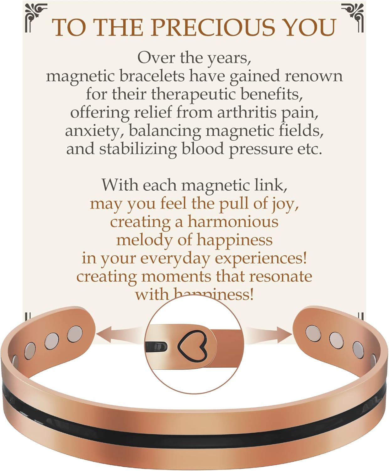 Feraco Copper Bracelet for Men Women, 12X Enhanced Strength Magnetic Bracelet with 3800 Gauss Neodymium Magnets, Pure Copper Cuff Bangle, Adjustable Jewelry Gift (Black Pulse)