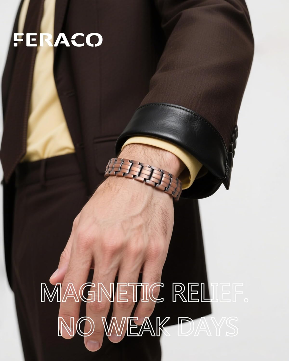 Feraco 5X Strength Copper Magnetic Bracelet for Men - 99.99% Pure Copper with 3800 Gauss Magnets,Magnetic Therapy Gifts for Him