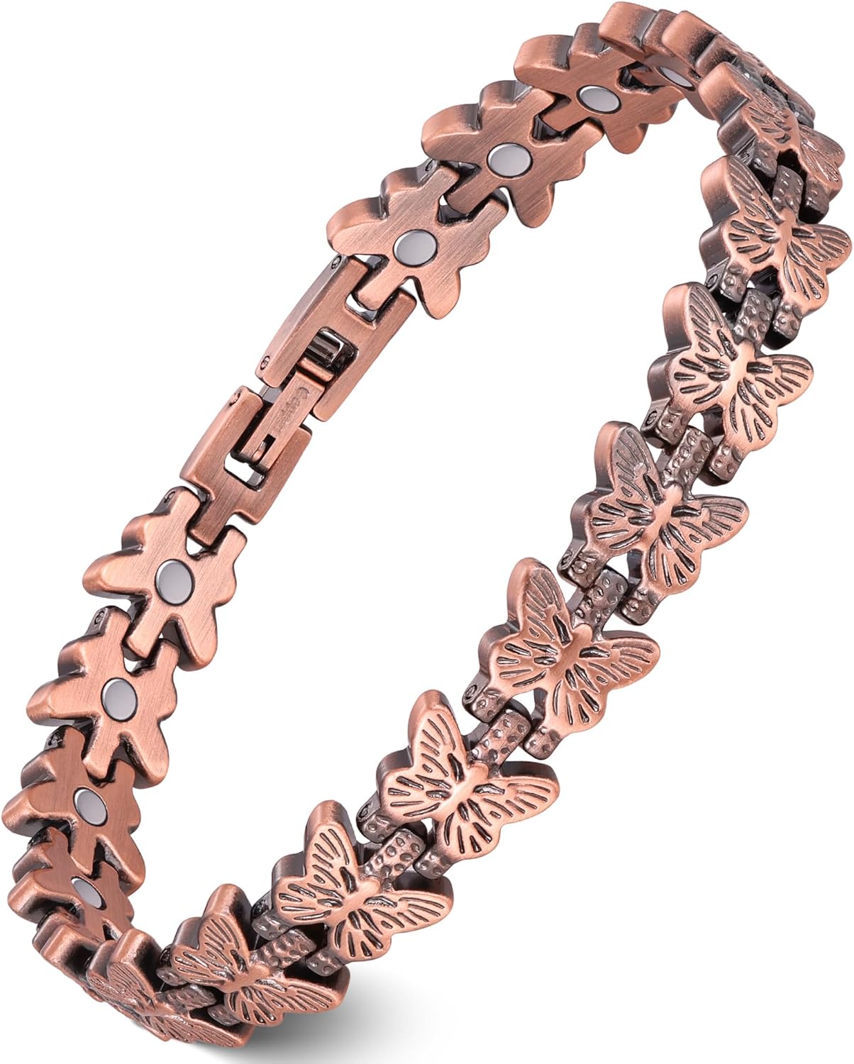 Feraco Pure Copper Bracelets for Women, Ultra Strength Magnetic Copper Bracelet with 3800 Gauss Magnet, Adjustable Jewelry Gift with Butterfly-Engraved