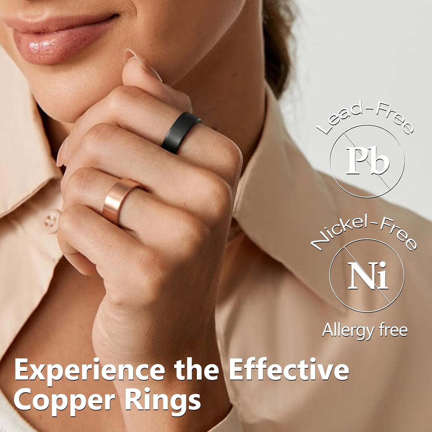 Feraco 2 PCS Copper Rings for Women, Magnetic Therapy Ring with 9X Ultra Strength Magnets,Jewelry Valentine's Day Gifts