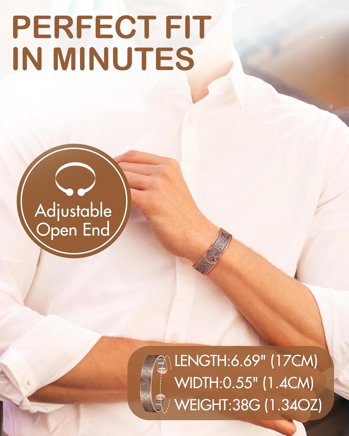 Feraco Copper Bracelet for Men, 5X Ultra Strength Magnetic Cuff Bangle with 5000 Gauss Neodymium Magnets, 99.99% Pure Copper Jewelry Gift, Adjustable