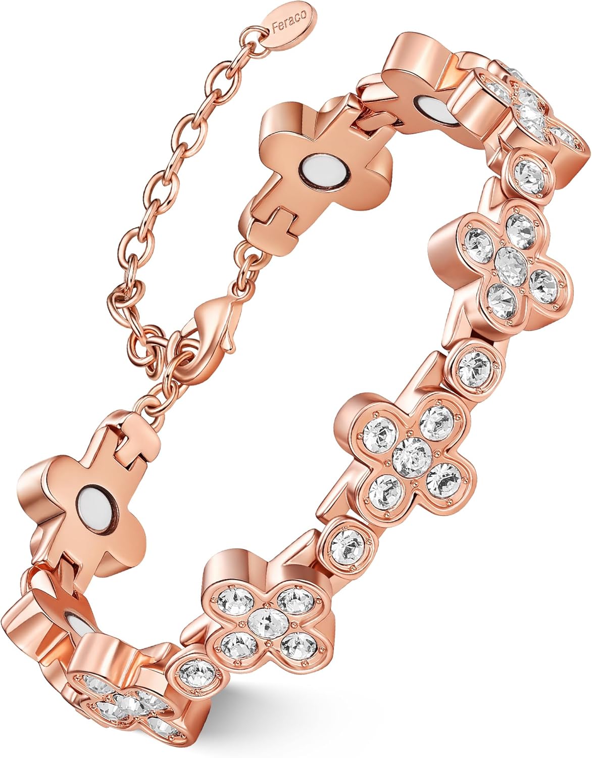 Feraco Pure Copper Bracelets for Women, Ultra Strength Magnetic Bracelet for Women with 3800 Gauss Magnet & Dazzling Austrian Crystals Stone, Flower Copper Jewelry Gift
