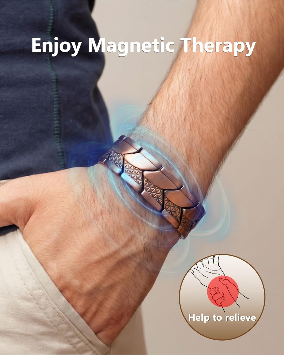 Feraco Magnetic Copper Bracelet for Men 99.99% Pure Copper Bracelets,Men's Cooper Jewelry with 3800 Gauss Magnets