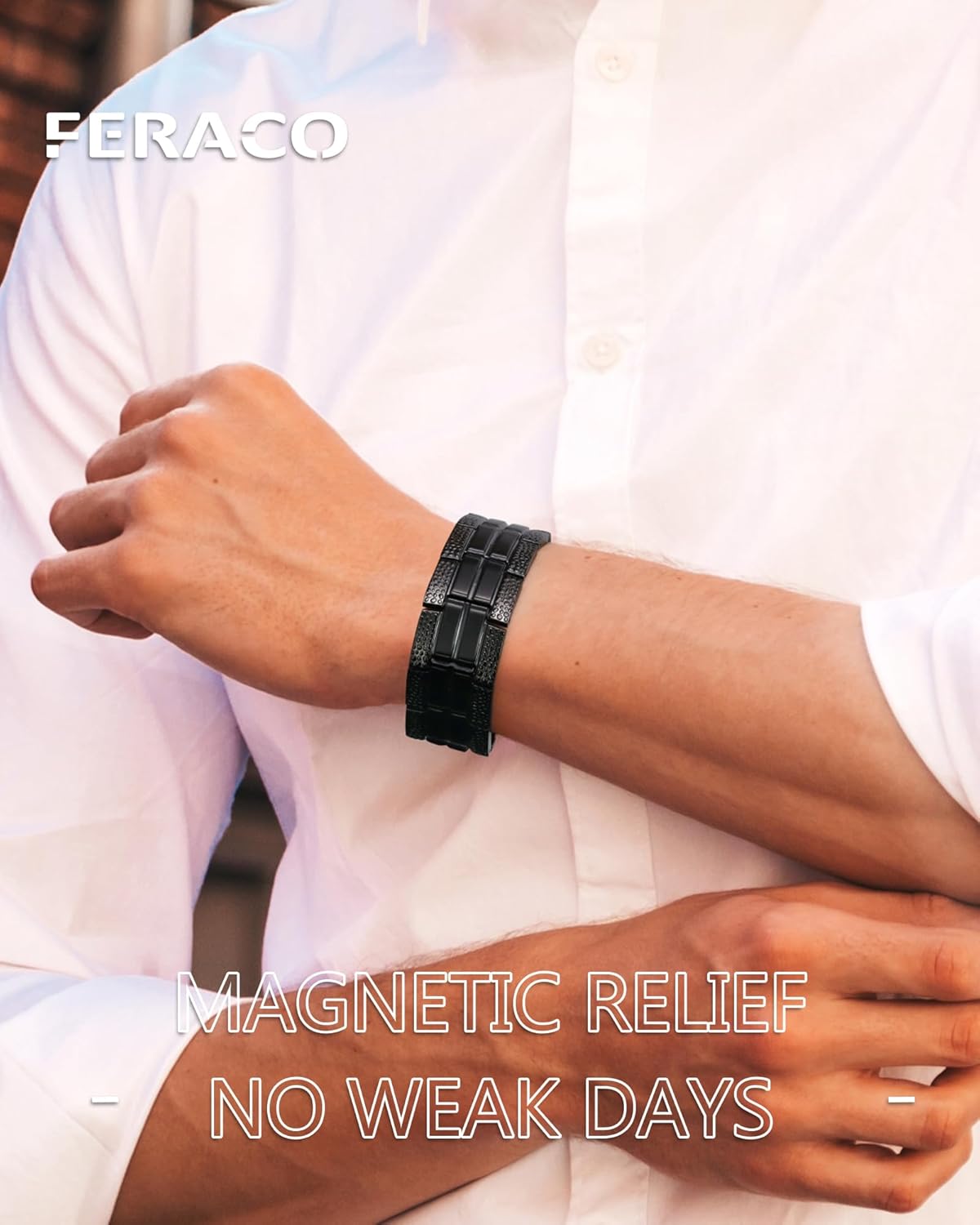 Feraco 3X Strength Magnetic Therapy Bracelets for Men, Titanium Steel Bracelets with 3800 Gauss Neodymium Magnets