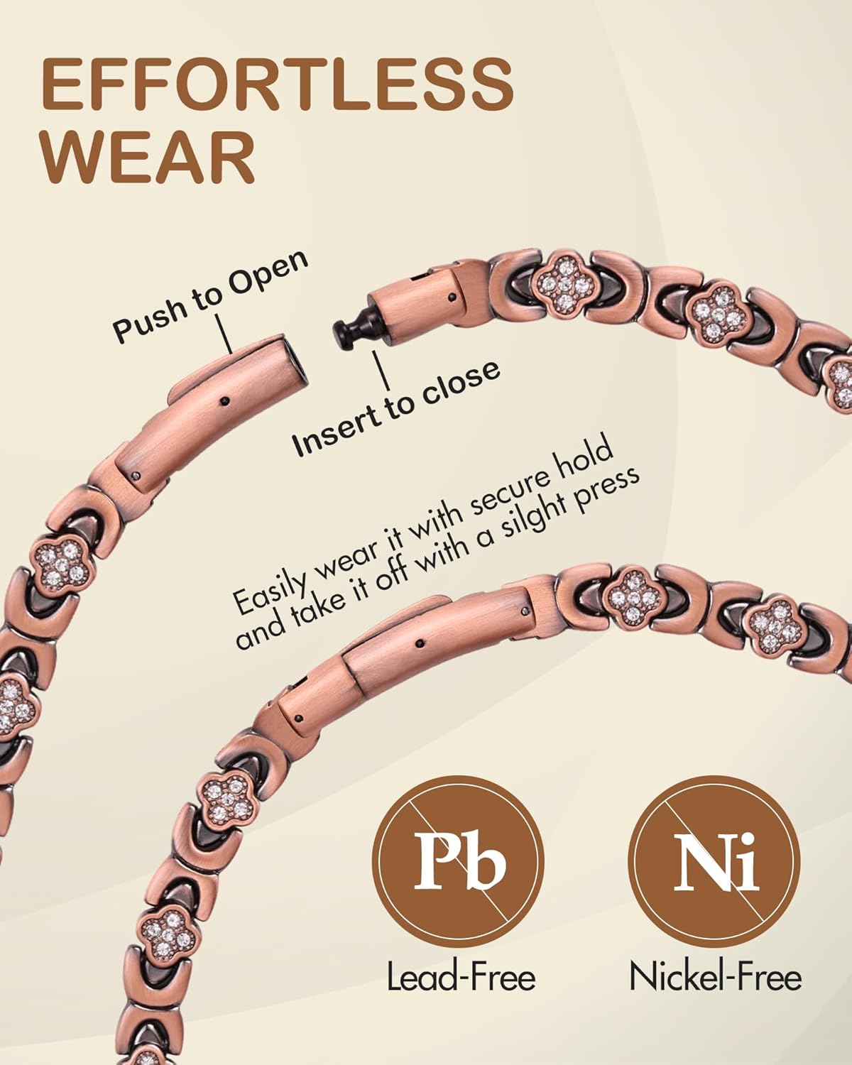 Feraco Copper Necklace for Women, 99.99% Pure Copper Magnetic Chains with 3500 Gauss Ultra Strength Neodymium Magnets & Sparkling Cubic Zirconia, Adjustable CloverJewelry Gift