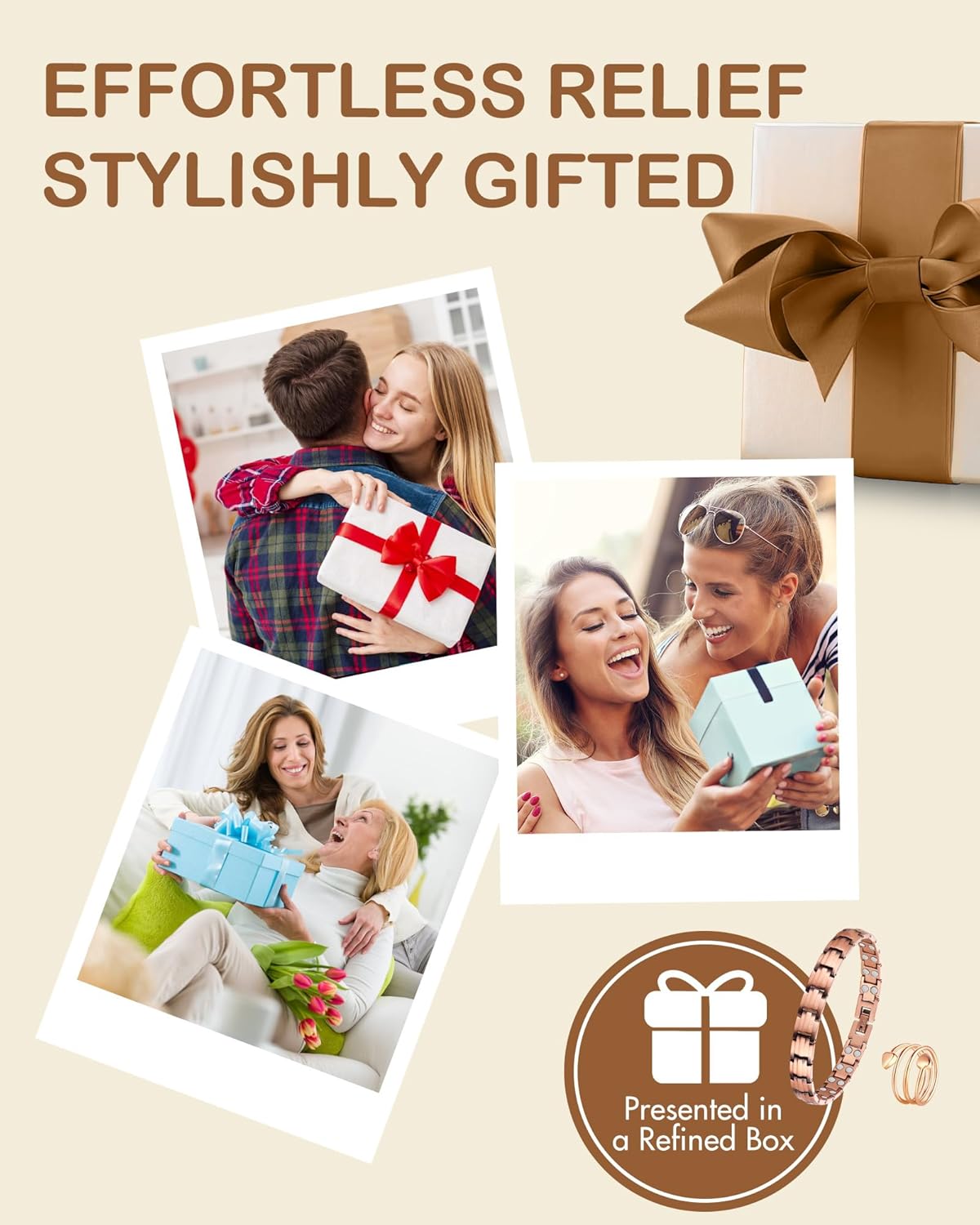 Feraco Copper Bracelets & Ring for Women, 2X Ultra Strength Magnetic Bracelet with 3500 Gauss Magnets, Adjustable with Sizing Tool, 99.99% Pure Copper Jewelry