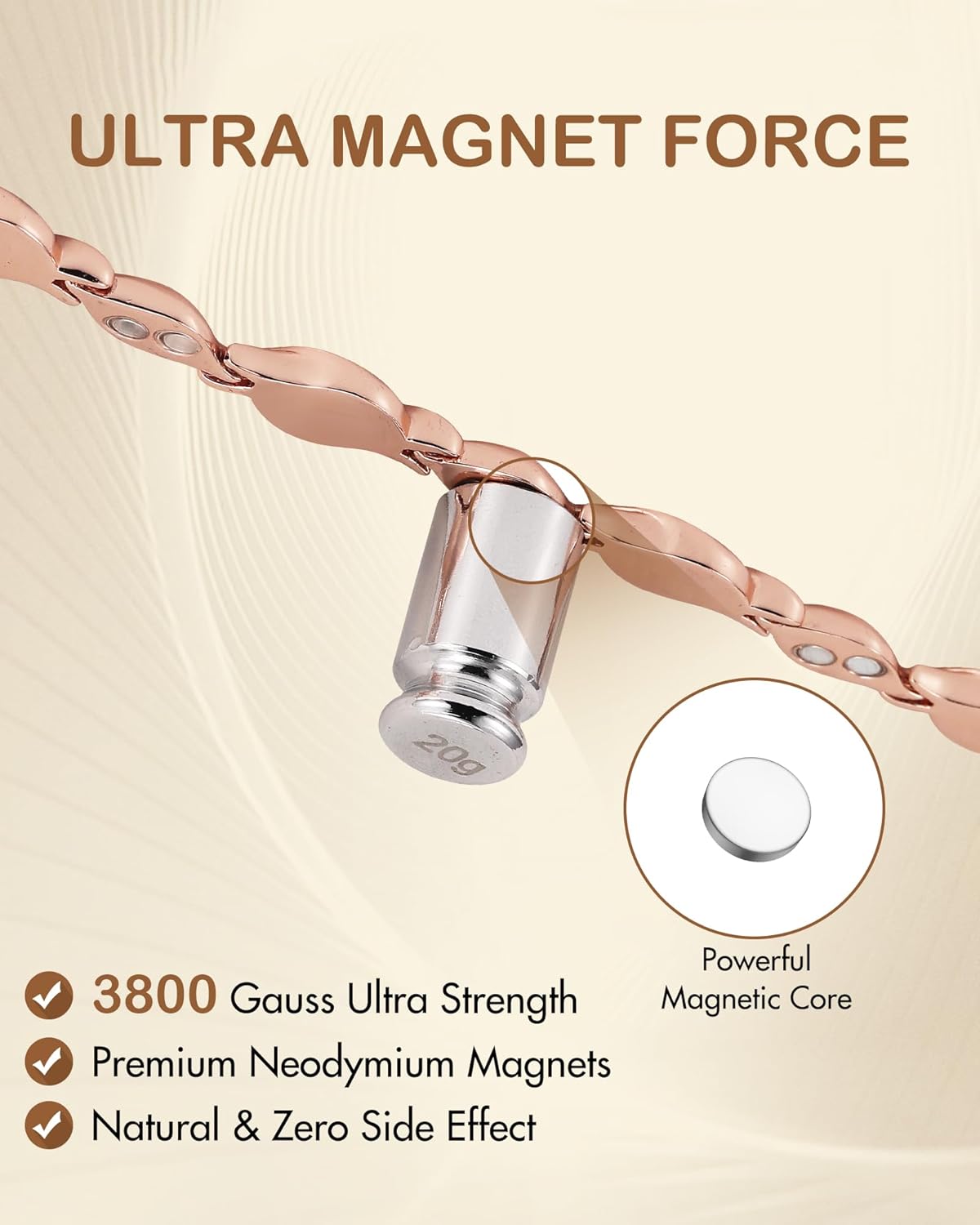 Feraco Pure Copper Bracelets for Women, Ultra Strength Magnetic Bracelet for Women with 3800 Gauss Magnet & Dazzling Austrian Crystals Stone, Copper Jewelry Gift