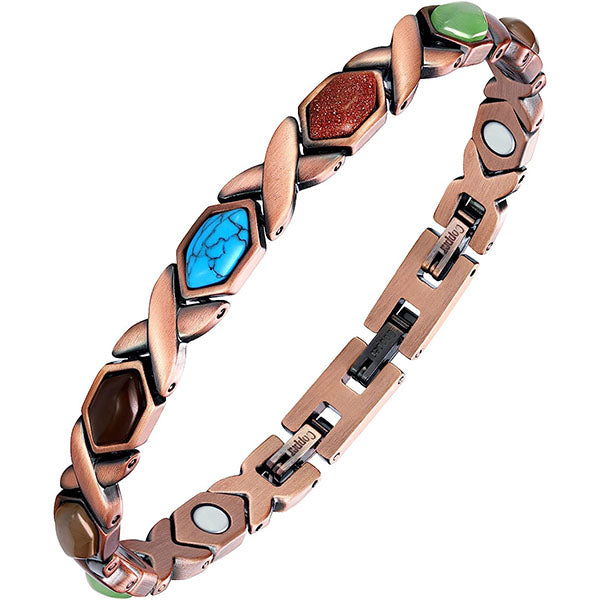 Blue Natural Turquoise Pure Copper Magnetic Therapy Bracelets