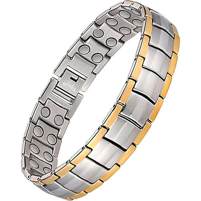 Silver & Gold Double Row Magnets Titanium Steel Magnetic Bracelet
