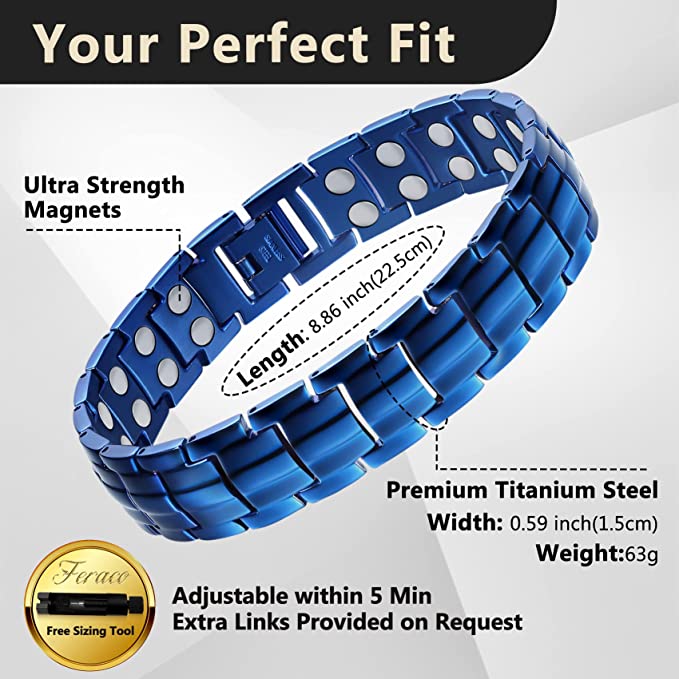 Midnight Blue Double Row Magnets Titanium Steel Magnetic Bracelet