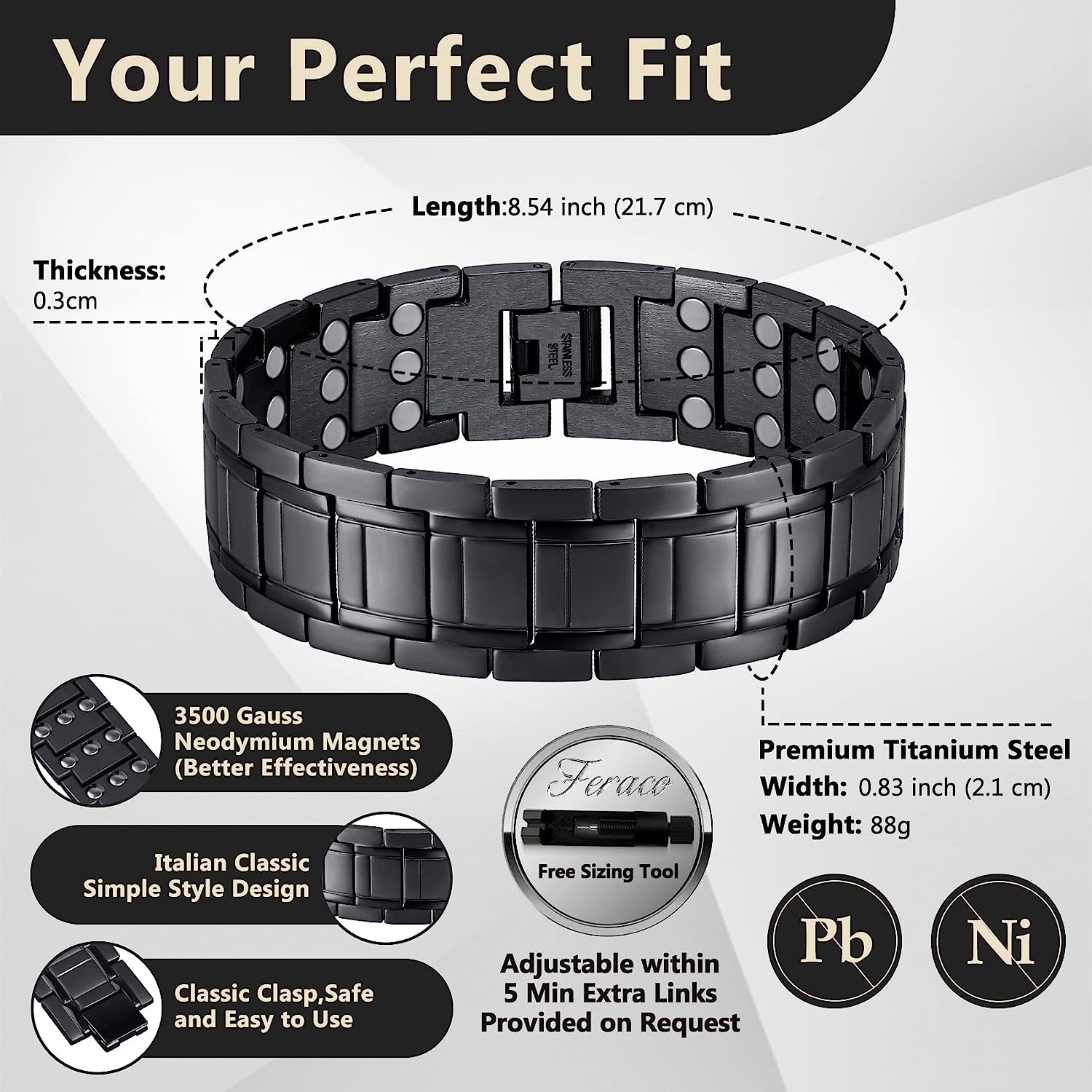 3x Titanium Steel Magnetic Bracelet for Men