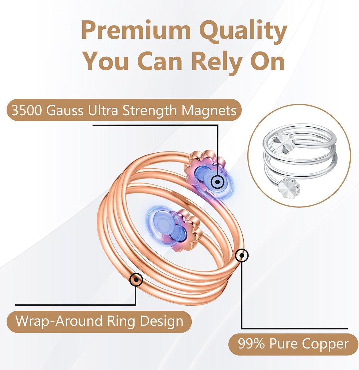 Feraco 2PCS Pure Copper Magnetic Rings for Women with Magnets,Jewelry