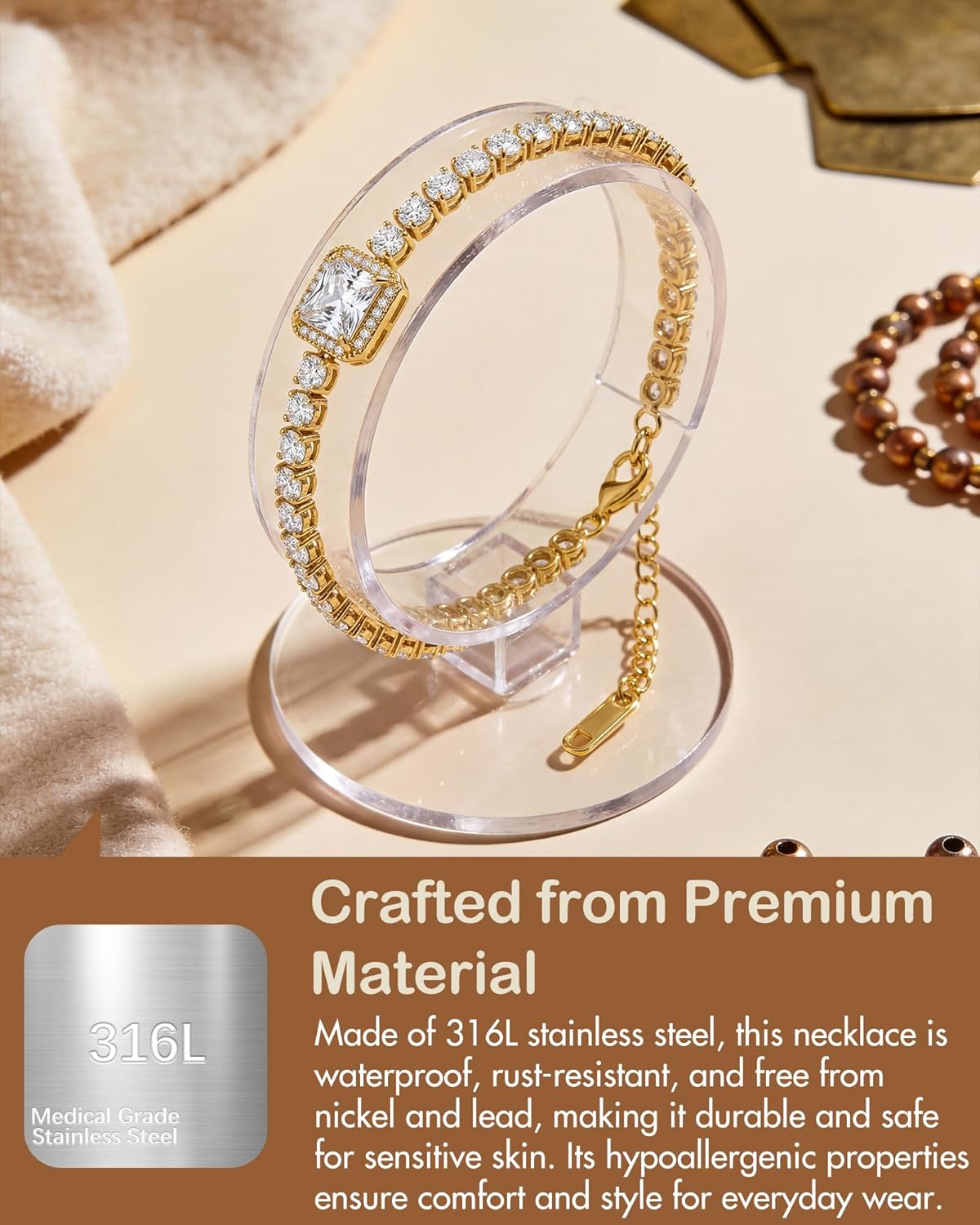 Feraco Magnetic Bracelets for Women, Stainless Steel Dainty Tennis Bracelet with 4PCS 3800 Gauss Neodymium Magnets & AAA+ Cubic Zirconia, Lobster Claw